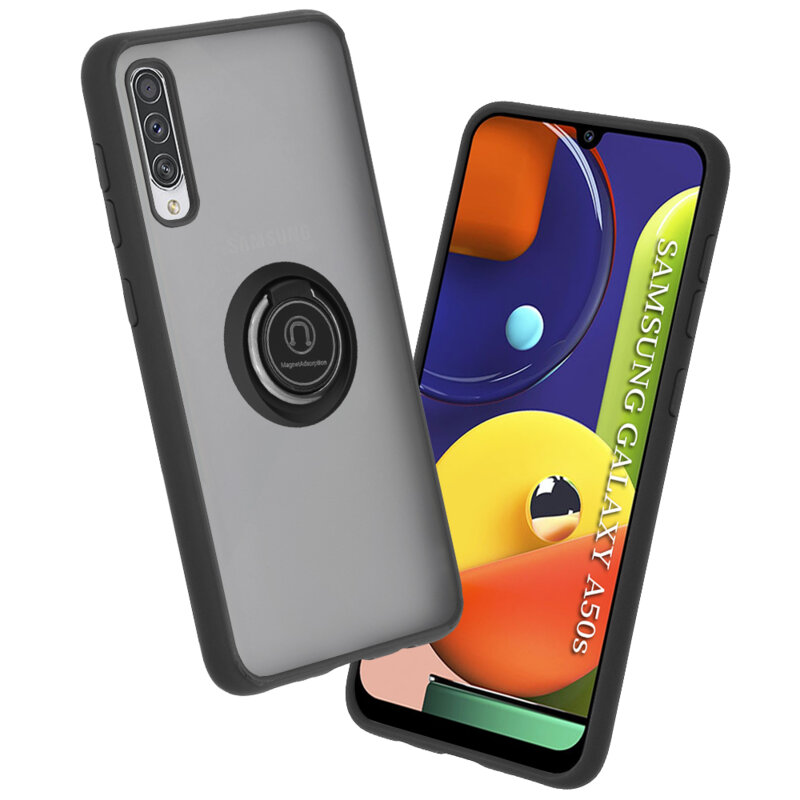 Husa Samsung Galaxy A50s Techsuit Glinth Cu Inel Suport Stand Magnetic - Negru