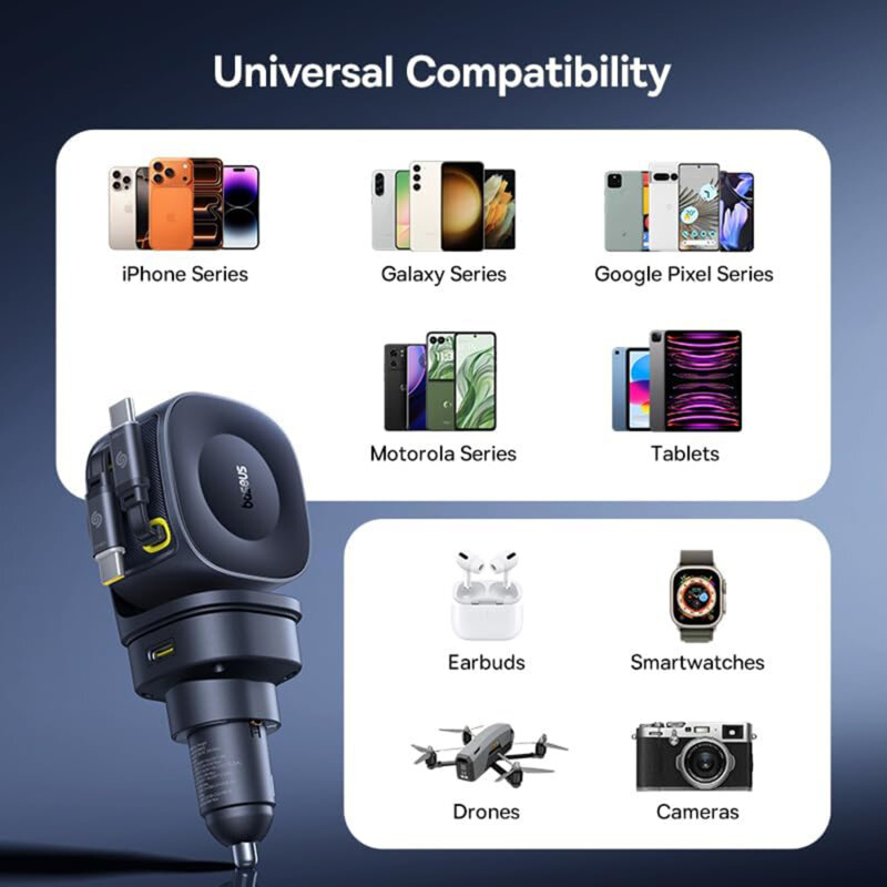 Incarcator auto USB, 2x Type-C + cablu, 163W Baseus, C0206500