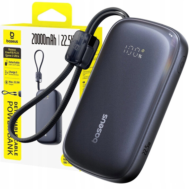 Baterie externa cu cablu 20000mAh Baseus, 22.5W, negru, E0027M00
