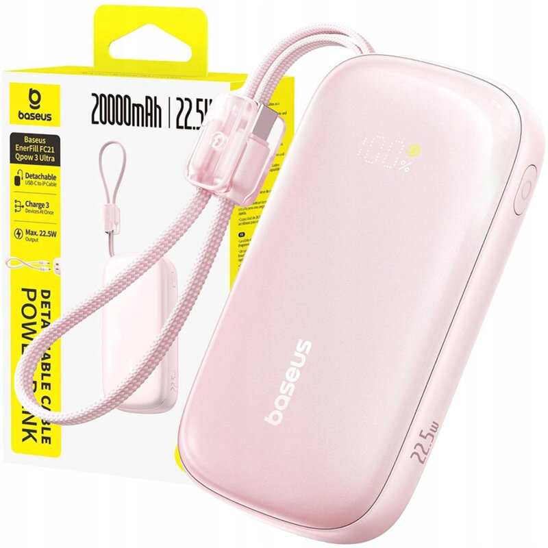 Baterie externa cu cablu 10000mAh Baseus, 22.5W, roz, E0027L02
