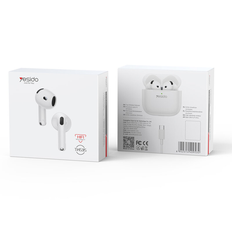 Casti Half-In-ear Bluetooth 5.4 Yesido TWS31S, 300mAh, alb