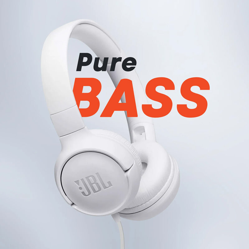 Casti on-ear cu fir JBL Tune 500, Pure Bass, Jack, alb