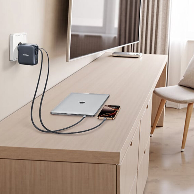 Incarcator Type-C + 2x cablu retractabil 67W, Baseus, E0121D00