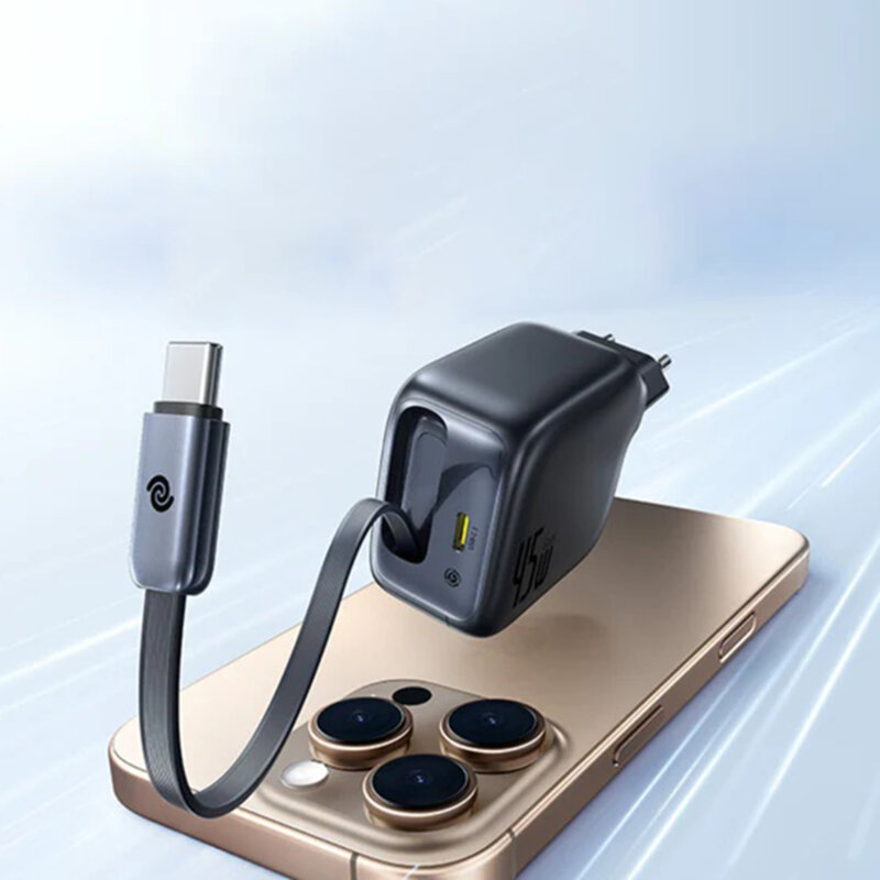 Incarcator Type-C cu cablu retractabil 45W, Baseus, E0120G00
