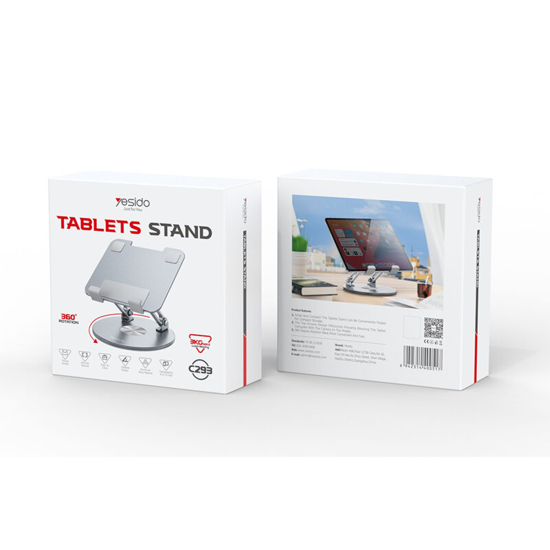 Suport pentru tableta rotativ, pliabil Yesido C293, argintiu