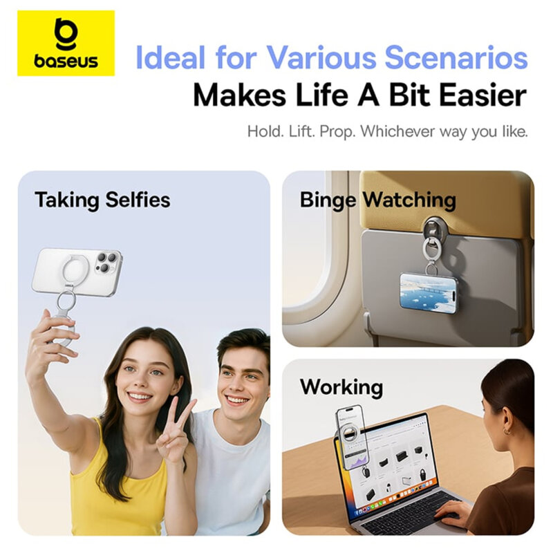 Inel magnetic telefon, dual-ring Baseus MagPro 3, alb, Z0004803