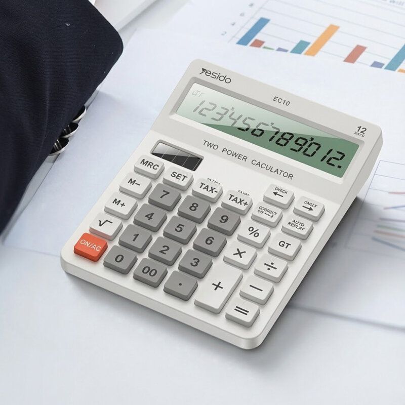 Calculator de birou ergonomic Yesido EC10, LCD Display, alb