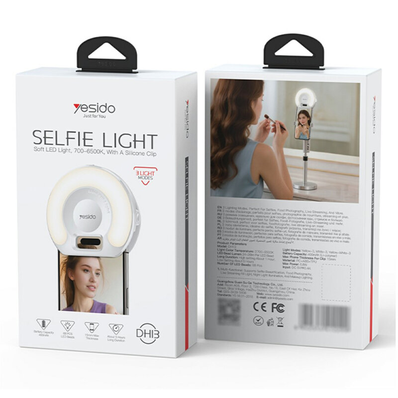 Lumina LED pentru selfie cu clema pentru telefon, Yesido DH13
