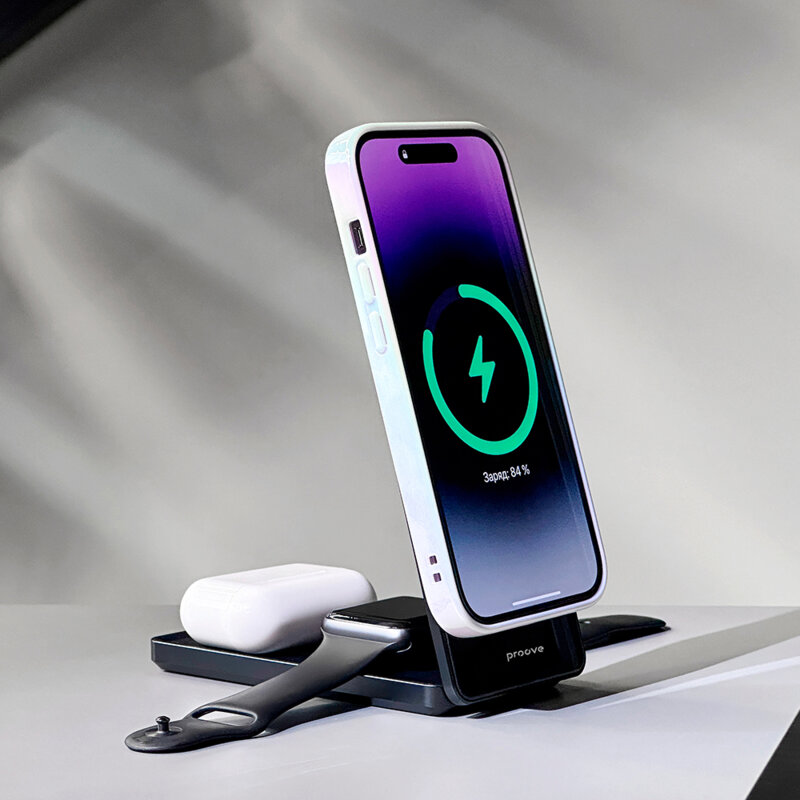 Statie incarcare 3in1 pliabila Proove, 15W, gri, WSME15010003