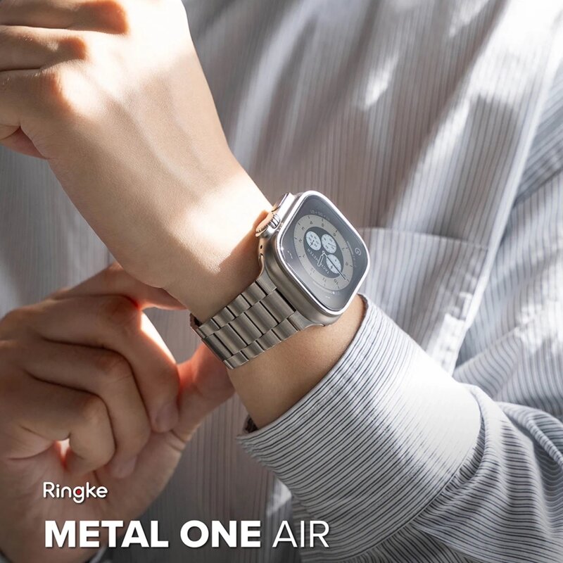 Curea Apple Watch 7 45mm Ringke Metal One Air, argintiu