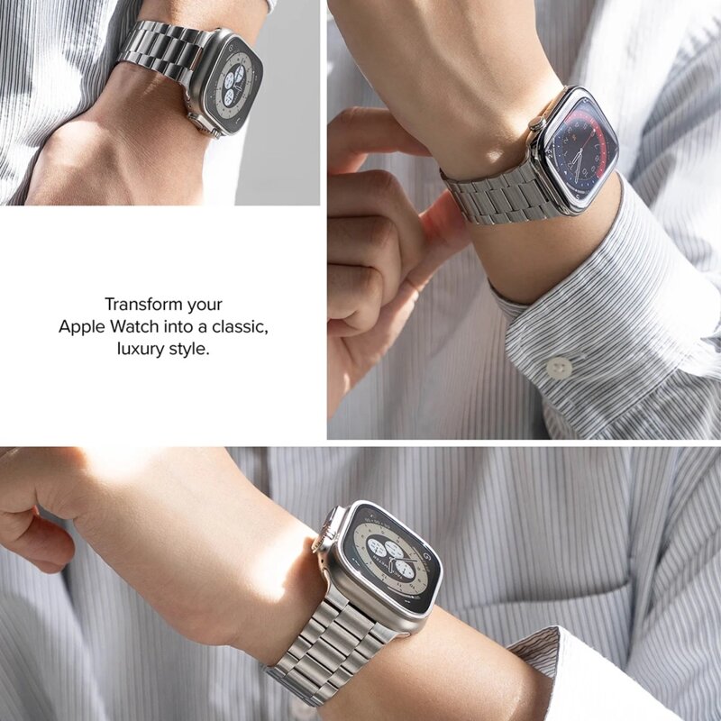 Curea Apple Watch 9 45mm Ringke Metal One Air, argintiu