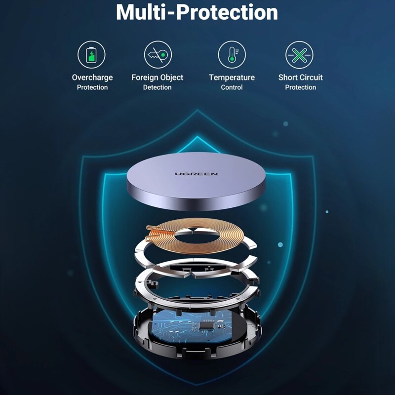 Incarcator wireless pentru telefon Qi 15W Ugreen, gri,  30233