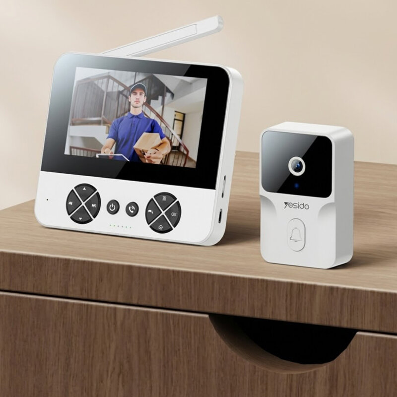 Sonerie cu camera wireless 2K, adaptor UK Yesido, KM27, alb