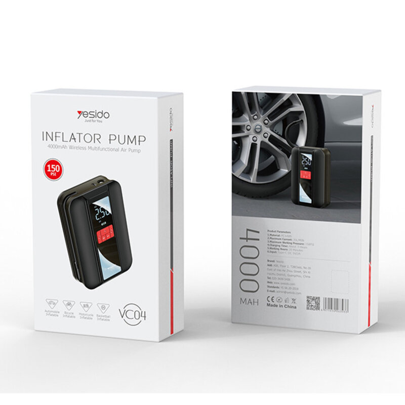 Compresor auto portabil cu ecran LCD Yesido (VC04), negru