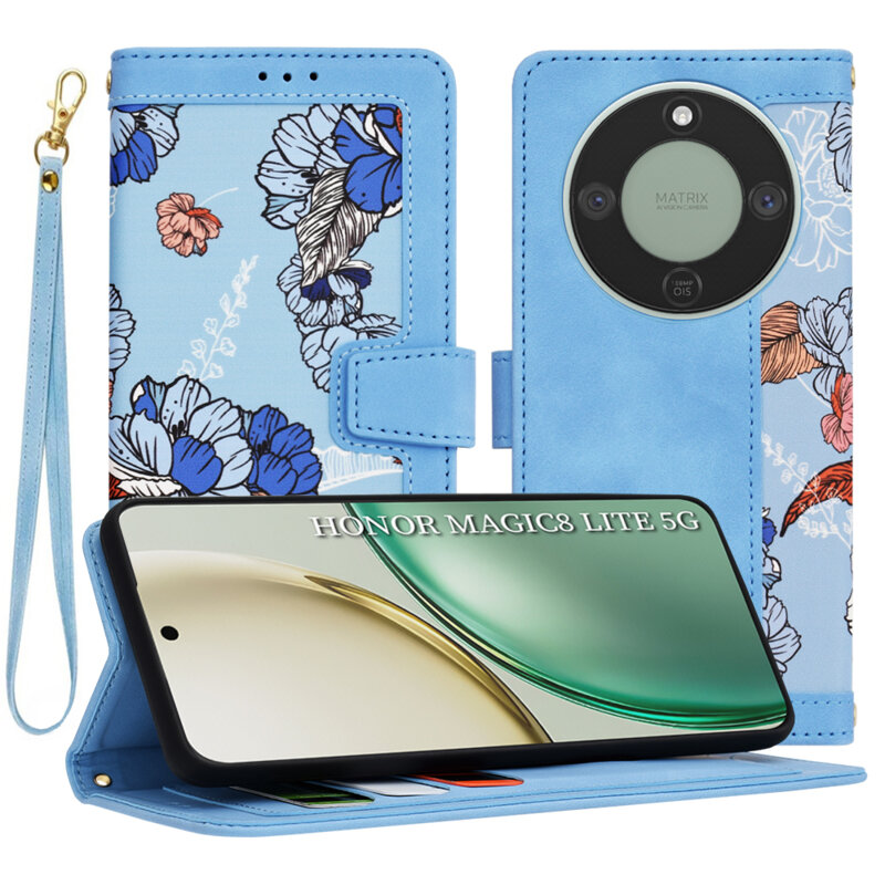 Husa personalizata fete Honor Magic8 Lite Techsuit FlipCraft, bleu