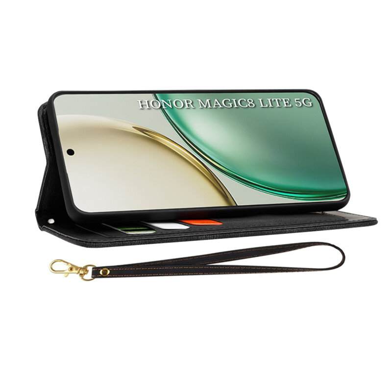 Husa personalizata fete Honor Magic8 Lite Techsuit FlipCraft, negru