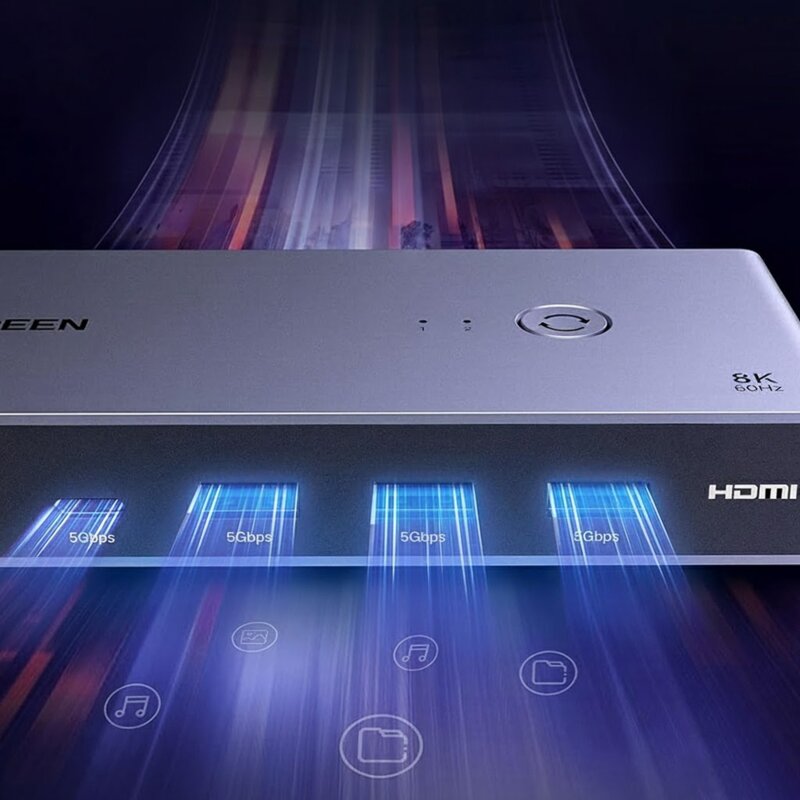 Switch HDMI 8K cu porturi USB, USB-C, suport 3D Ugreen, gri, 25961