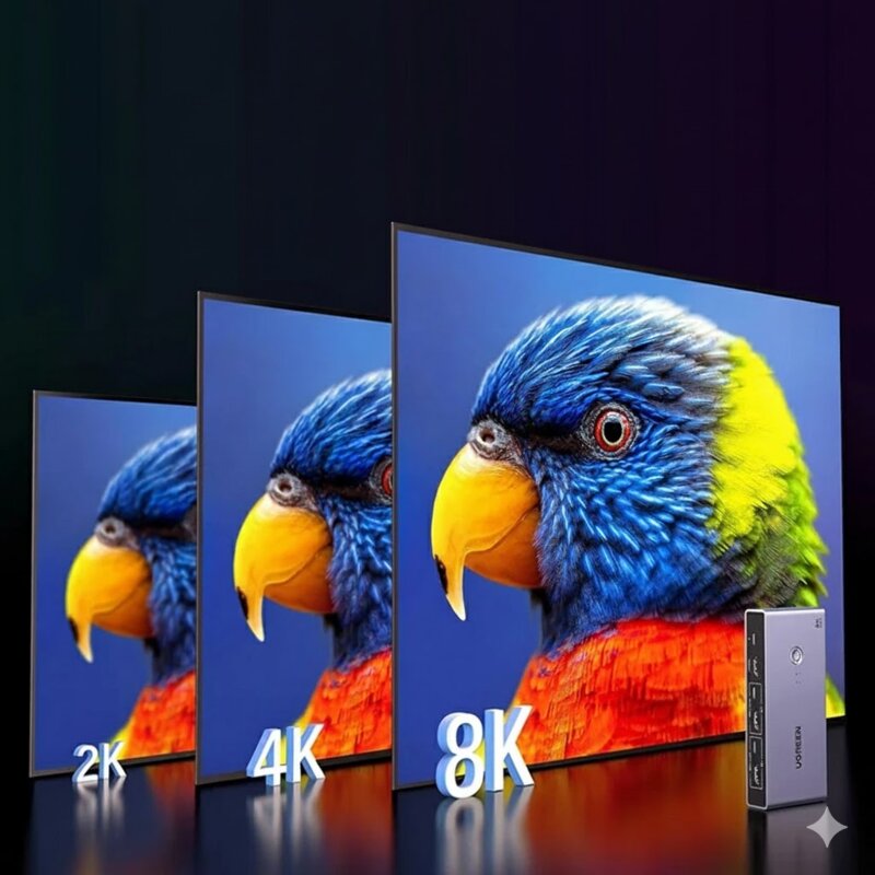 Switch HDMI 8K cu porturi USB, USB-C, suport 3D Ugreen, gri, 25961