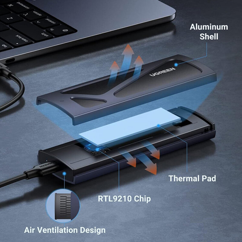 Carcasa SDD, M.2 NVMe Ugreen, 10Gbps, gri, 15512