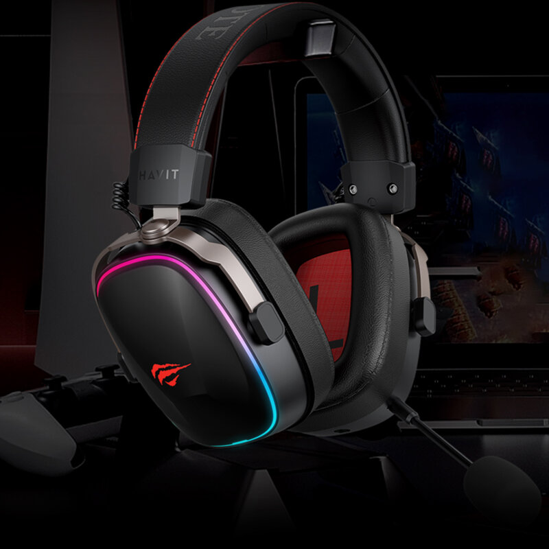 Casti gaming Bluetooth cu microfon, lumini Havit H2039BG, negru
