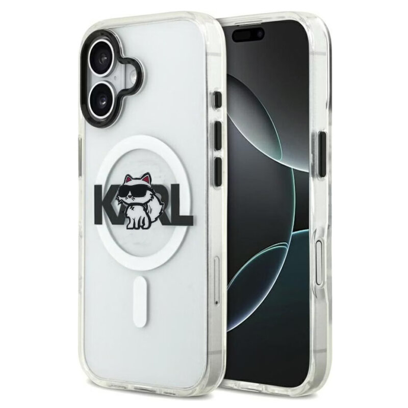 Husa iPhone 17 Karl Lagerfeld IML Choupette Sketch Logo MagSafe, transparent, KLHMP17SHGCHGKBT