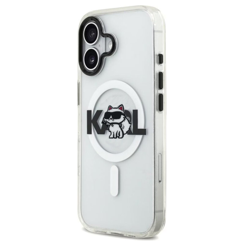 Husa iPhone 17 Karl Lagerfeld IML Choupette Sketch Logo MagSafe, transparent, KLHMP17SHGCHGKBT