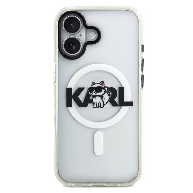 Husa iPhone 17 Karl Lagerfeld IML Choupette Sketch Logo MagSafe, transparent, KLHMP17SHGCHGKBT