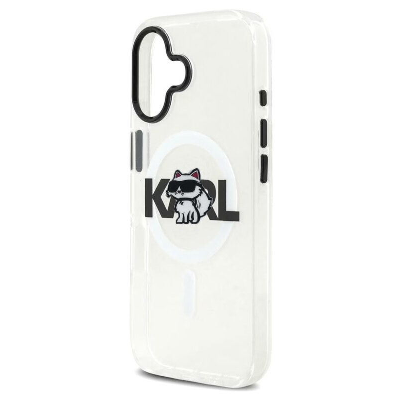Husa iPhone 17 Karl Lagerfeld IML Choupette Sketch Logo MagSafe, transparent, KLHMP17SHGCHGKBT