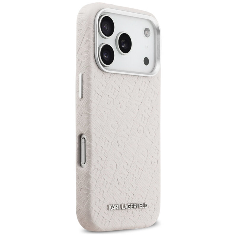 Husa iPhone 17 Pro Max Karl Lagerfeld Hardcase FW Stamped Karl MagSafe, bej, KLHMP17XPGKLFOFE