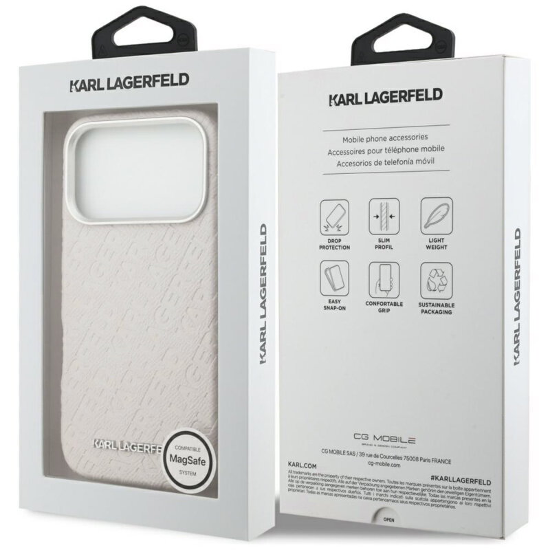 Husa iPhone 17 Pro Max Karl Lagerfeld Hardcase FW Stamped Karl MagSafe, bej, KLHMP17XPGKLFOFE