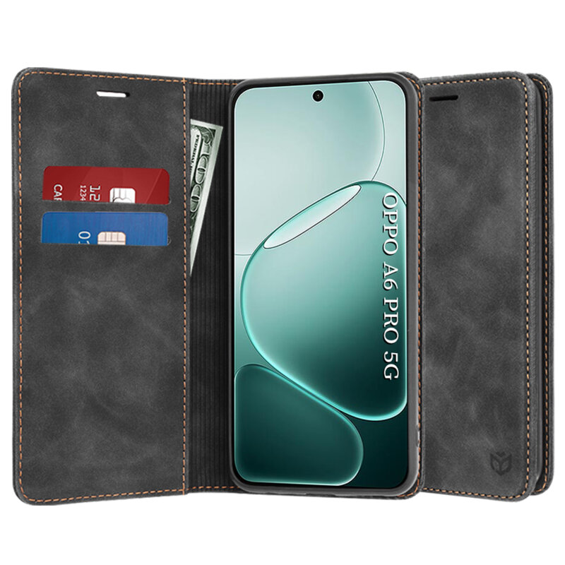 Husa piele Oppo A6 Pro 5G Techsuit Confy Cover, negru
