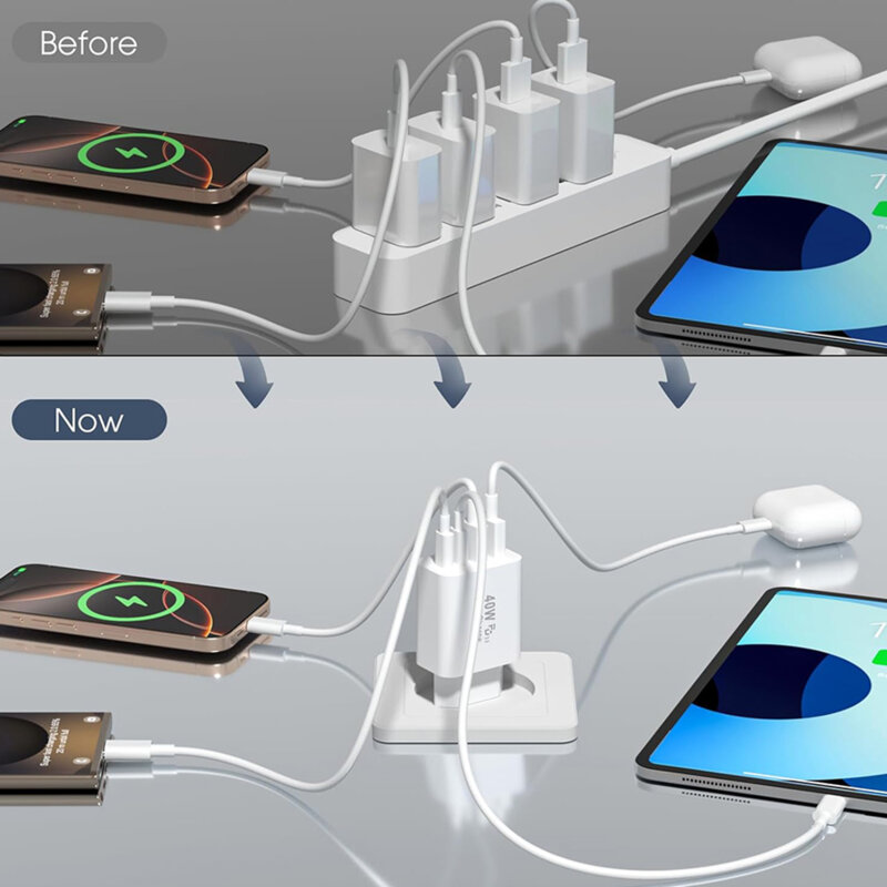 Incarcator priza Type-C, USB, 40W Techsuit PowerXQuad CH4, alb