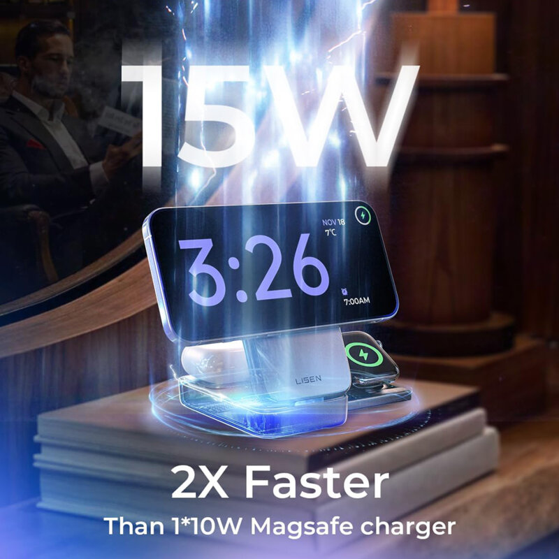 Incarcator wireless MagSafe 3in1 Qi2, 15W Lisen, YL0424120009