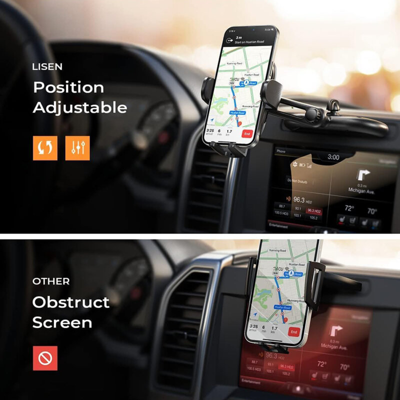 Suport auto telefon, prindere in grila ventilatie Lisen, negru