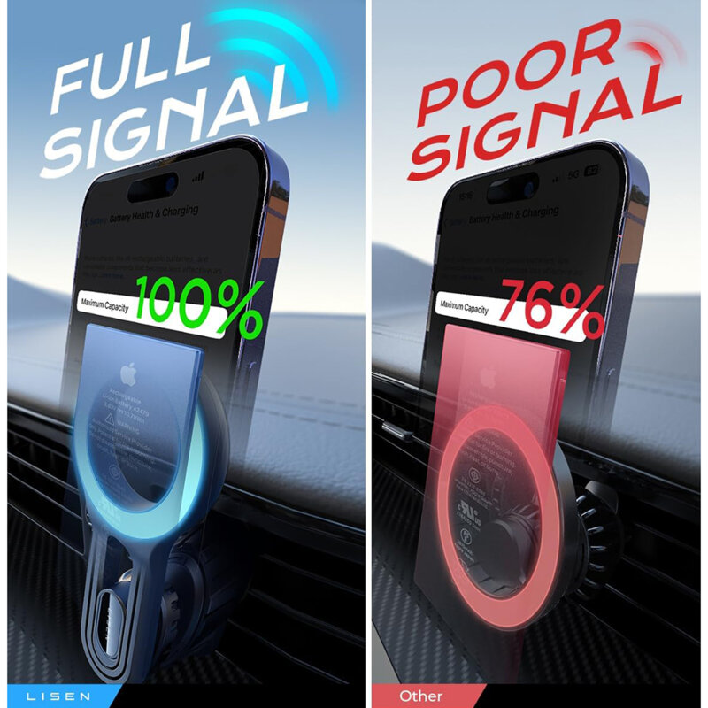 Suport telefon auto magnetic, ajustabil Lisen, negru