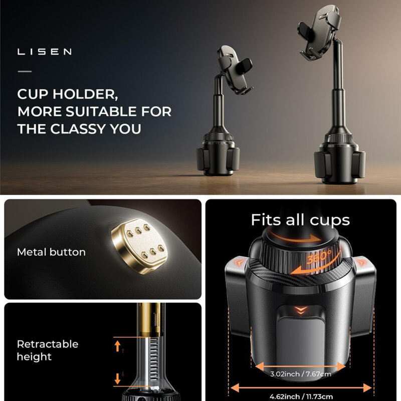 Suport telefon auto universal, ajustabil Lisen, negru