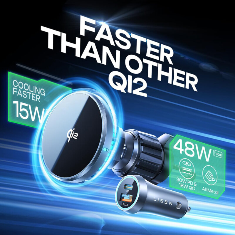 Suport auto MagSafe + incarcator auto USB, Type-C Lisen, 15W