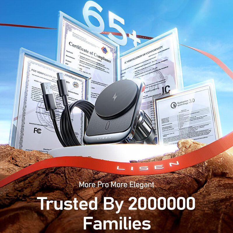 Suport auto Magsafe pentru grila de ventilatie Lisen, 15W