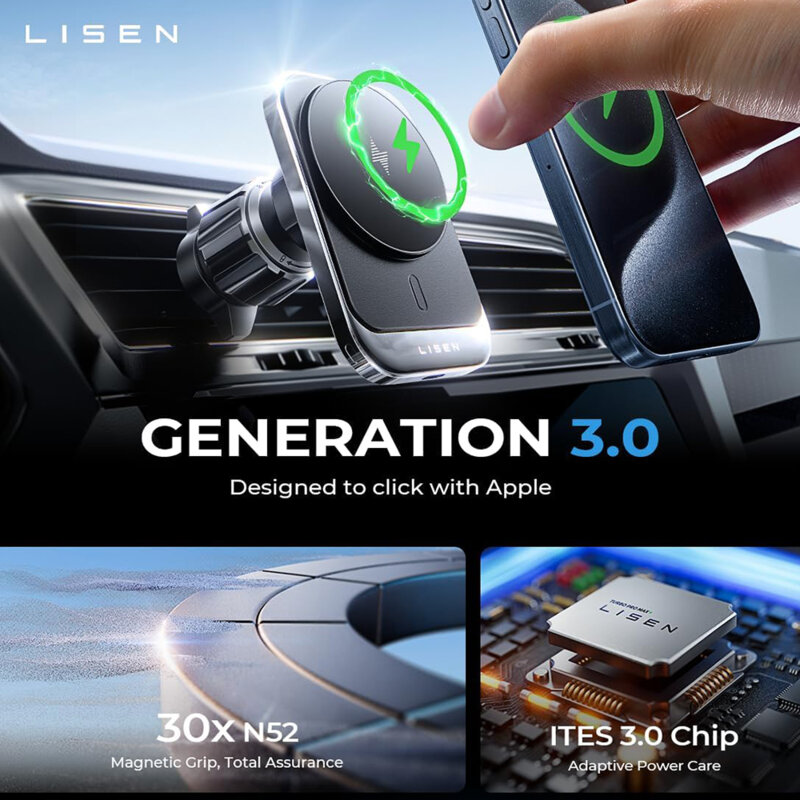 Suport auto Magsafe pentru grila de ventilatie Lisen, 15W