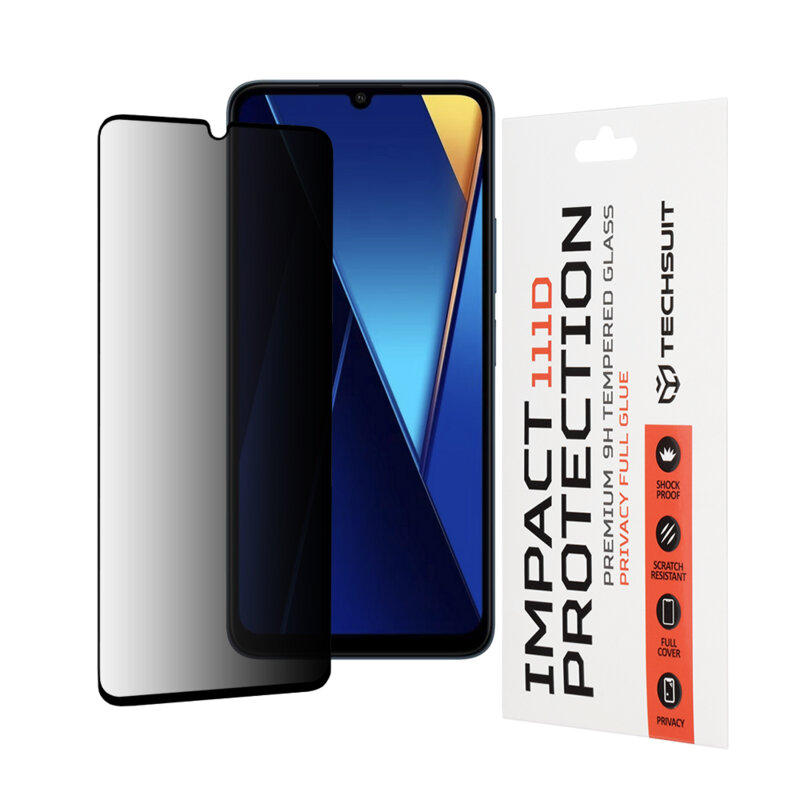 Folie sticla Xiaomi Poco C65 Techsuit 111D Privacy Full Glue, negru