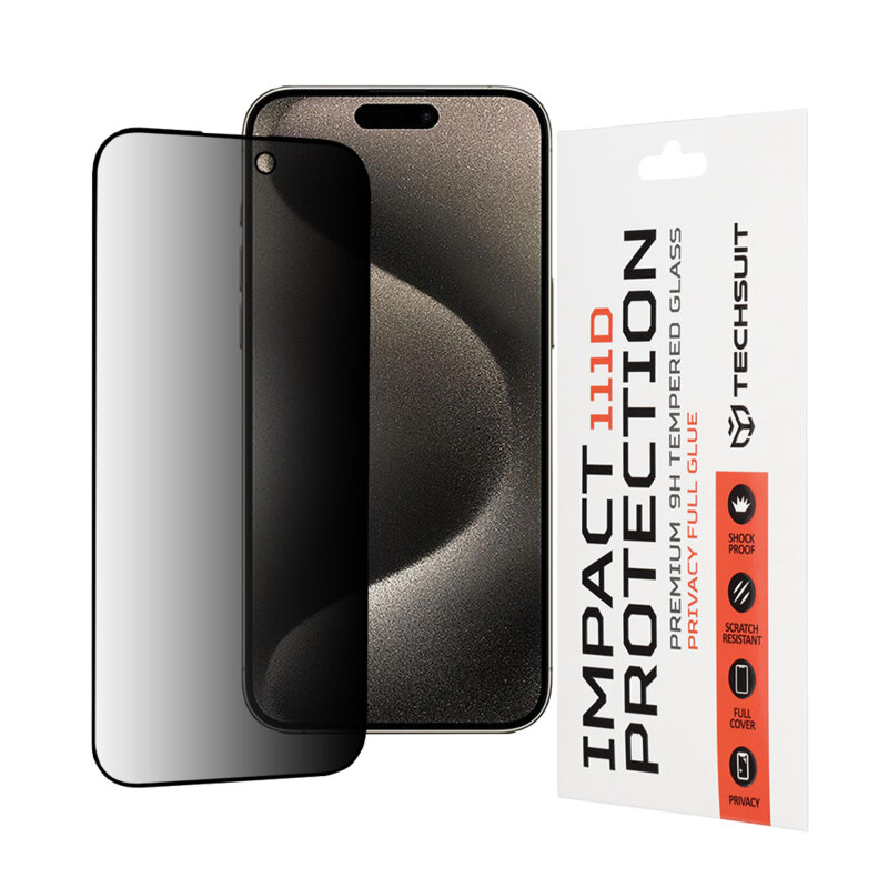 Folie sticla iPhone 15 Pro Max Techsuit 111D Privacy Full Glue, negru
