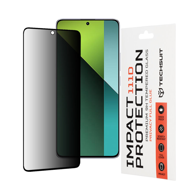 Folie sticla Xiaomi Redmi Note 13 Pro 5G Techsuit 111D Privacy Full Glue, negru