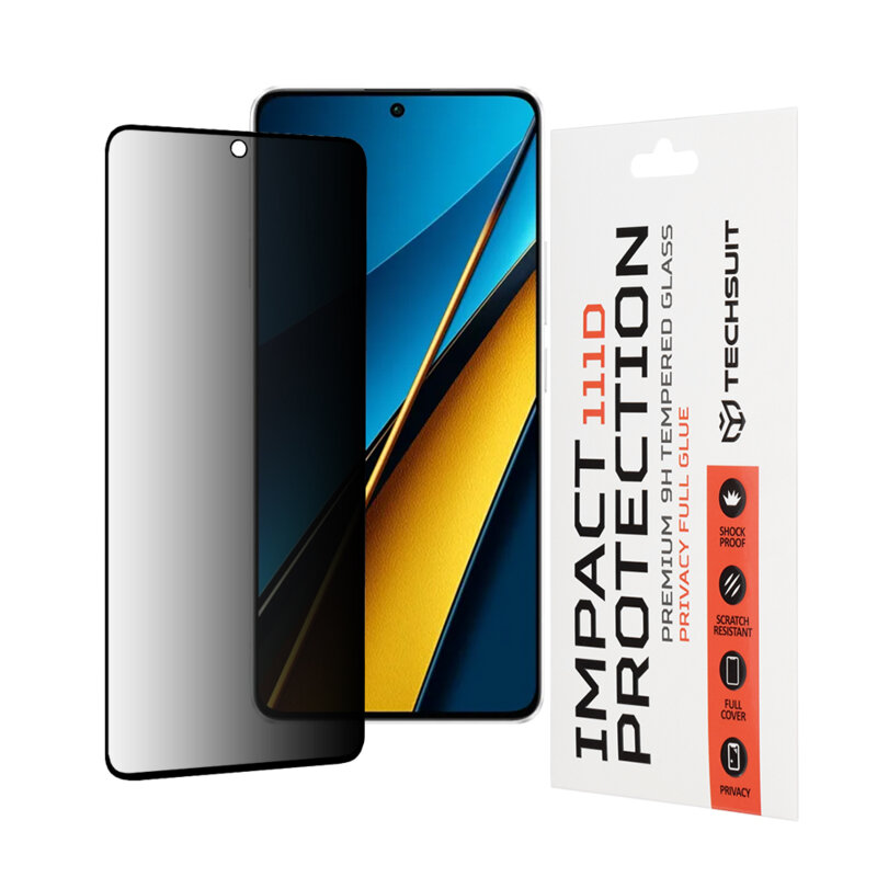 Folie sticla Xiaomi Poco X6 Techsuit 111D Privacy Full Glue, negru