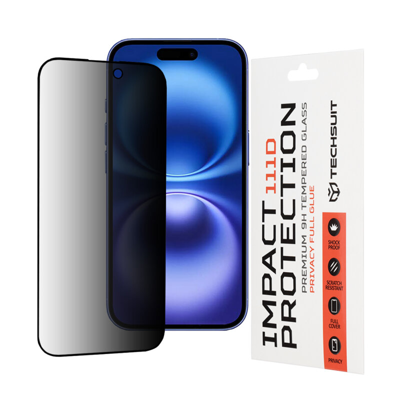 Folie sticla iPhone 16 Techsuit 111D Privacy Full Glue, negru