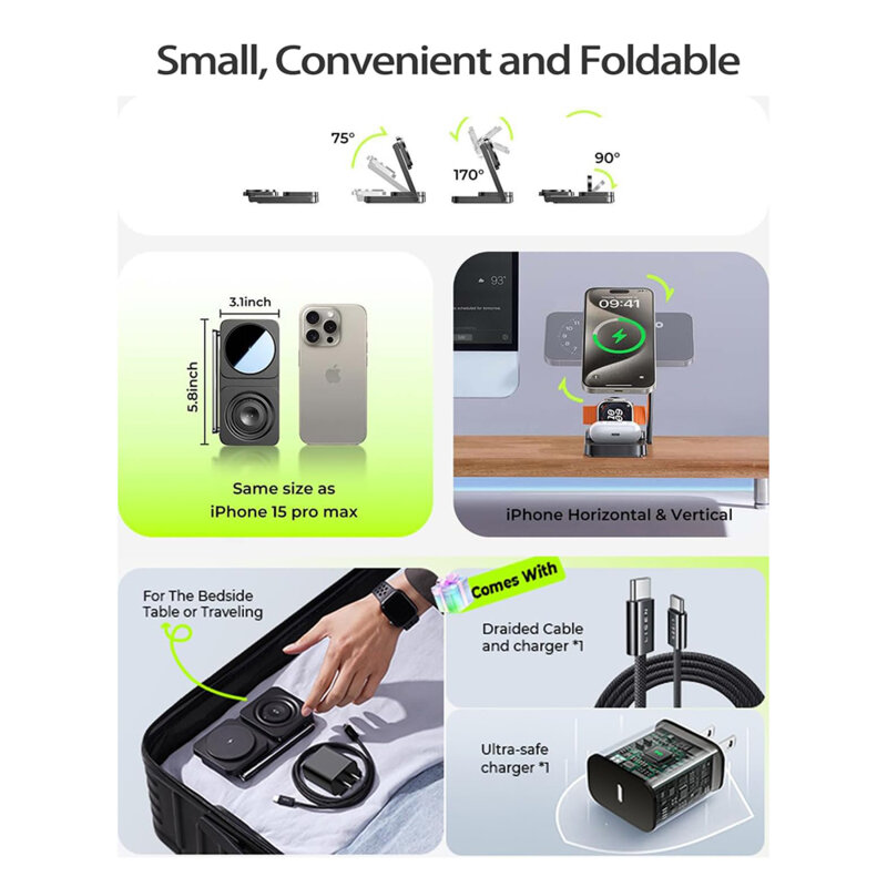 Statie incarcare wireless 3in1 telefon Lisen, 15W, YL0424010003