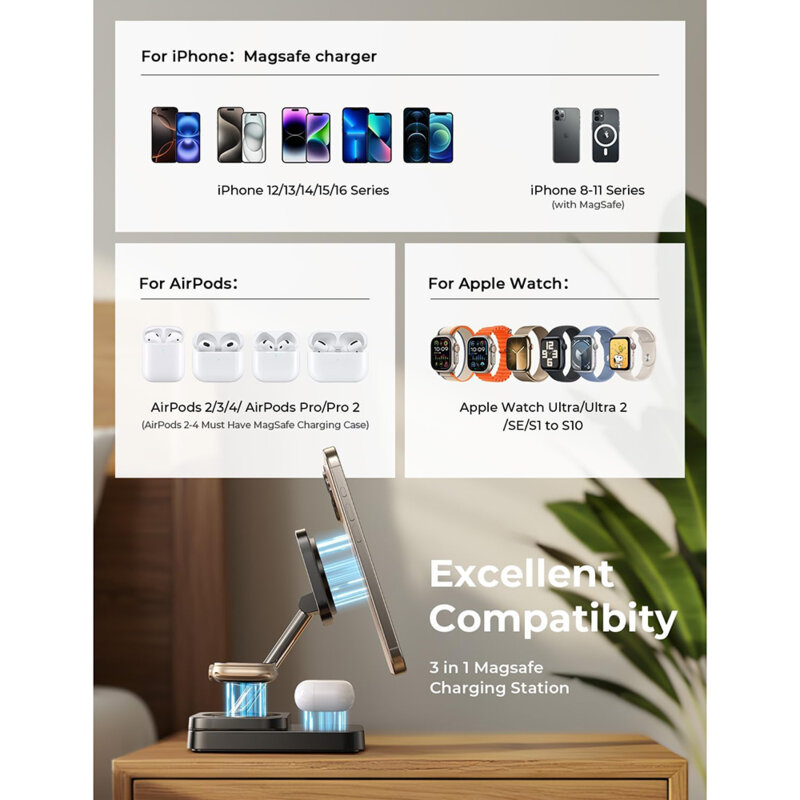 Statie incarcare wireless 3in1 telefon Lisen, 15W, YL0424010003