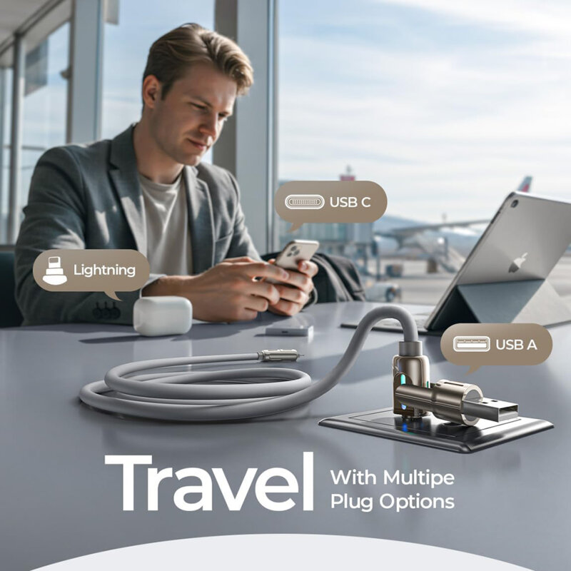 Cablu Fast Charge Type-C, Lightning Lisen, RGB, 240W, 2m, gri