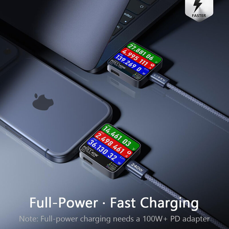 [Pachet 2x] Cablu de date Type-C la Type-C Lisen, 240W, 2m, bleumarin