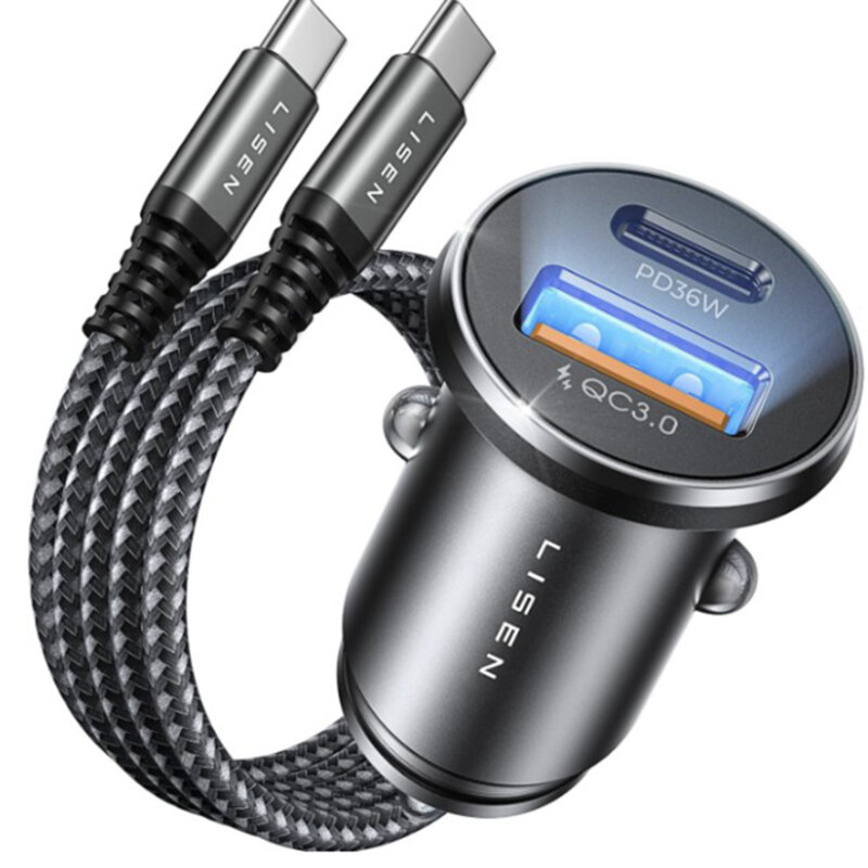 Incarcator auto USB, Type-C cu cablu USB-C Lisen, YL0223080047