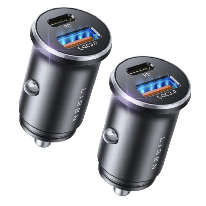 [Pachet 2x] Incarcator auto cu porturi USB, Type-C Lisen, PD36W